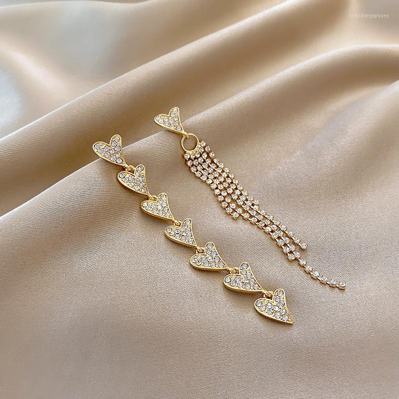

Stud Earrings Full Rhinestones Temperament Long Love Tassel Personality Super Fairy Versatile Trend Fashion Simple For Girls.