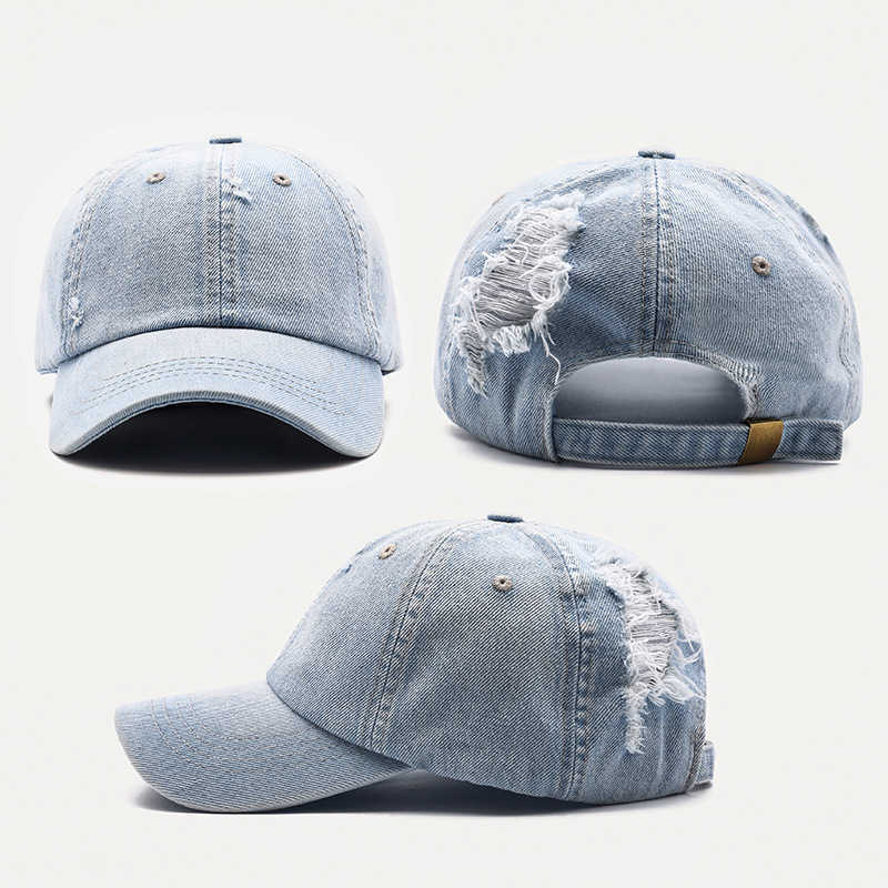 

Summer Hats Caps Men's Women's Cowboy Hat Women's hole baseball hat men's old washing fashion cap pure cotton smooth plate cap, Black