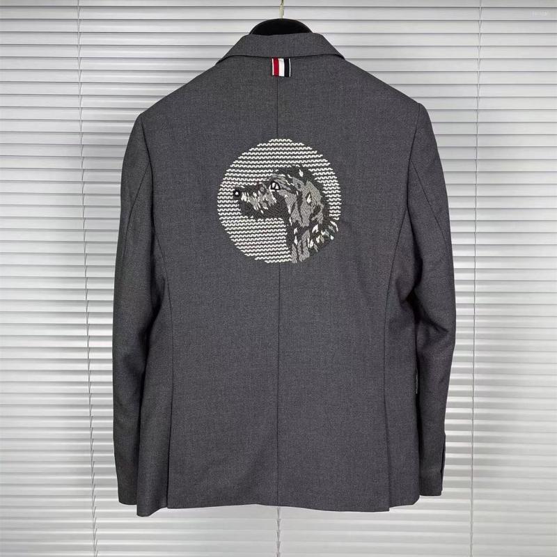 

Men's Suits Fashion High-end Men's Brand Blazer Original Dog Head Embroidery Design Luxury Famous Men High Quality Casual, Dark blue