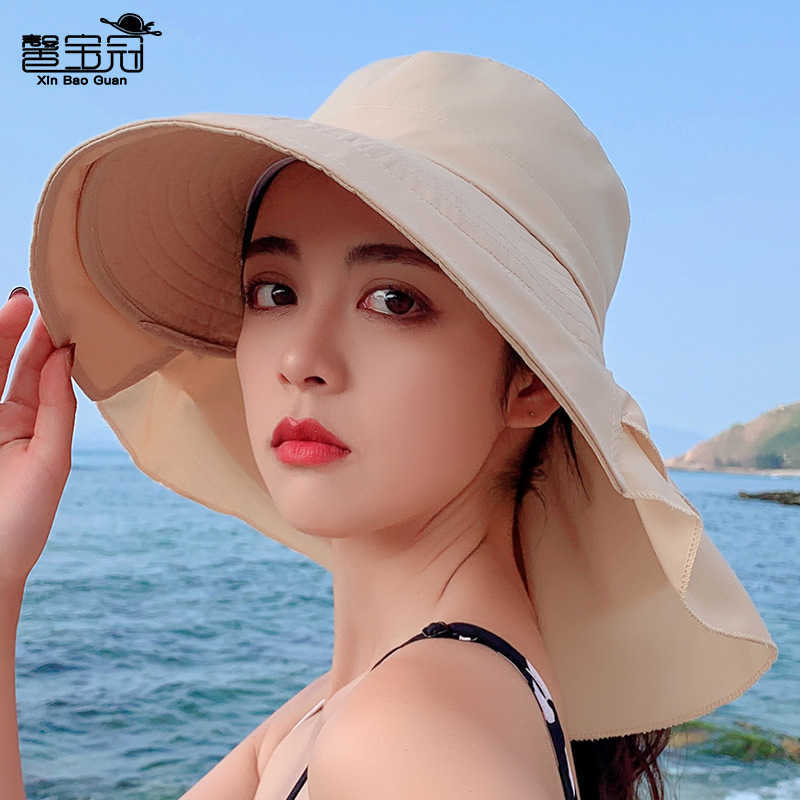 

Summer Hats Caps Men's Women's 8062 new hat women's summer neck protection sunscreen hat traveling big edge fisherman's hat outdoor riding sun hat, Blue