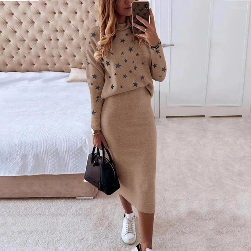 

Casual Dresses Autumn Winter Women Skirt 2 Piece Set Long Sleeve Turtleneck Slim Elegant Office Lady Polyeste Suit, Black