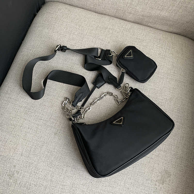 

designer bags re-edition Underarm Bag Women's New Fashion Versatile Chain Trinity One Shoulder Crossbody Small Canvas, Black