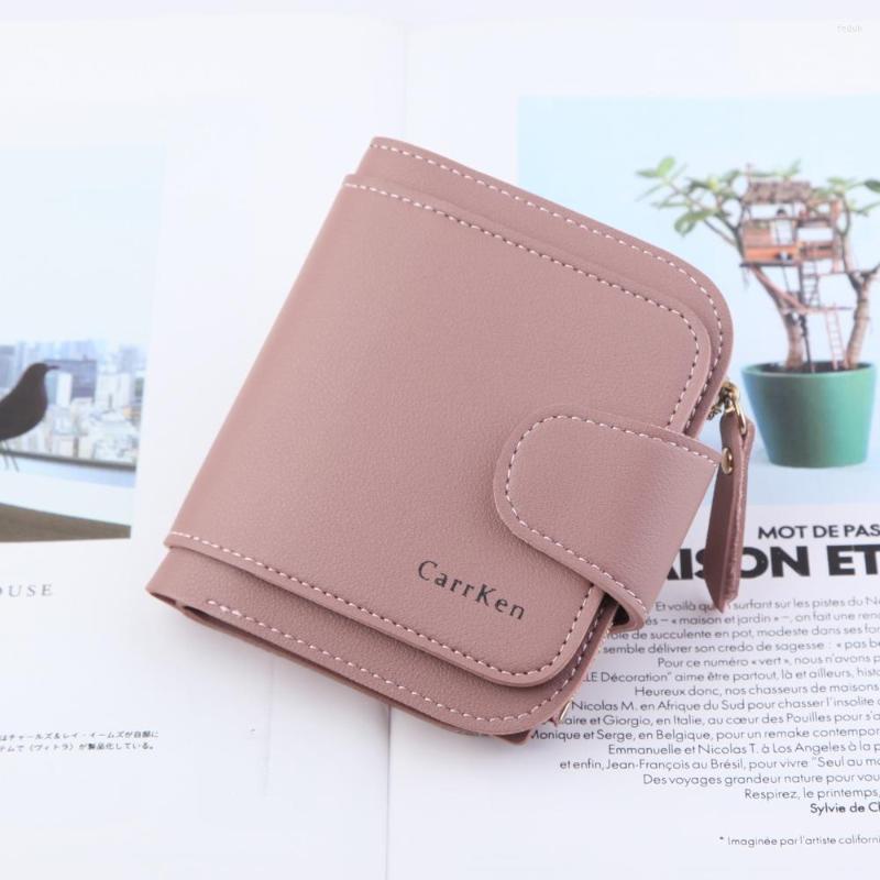 

Wallets Women Small PU Leather Short Purse Clutch Money Bag Female Three Fold Zipper Hasp Wallet Fashion Holder, Black