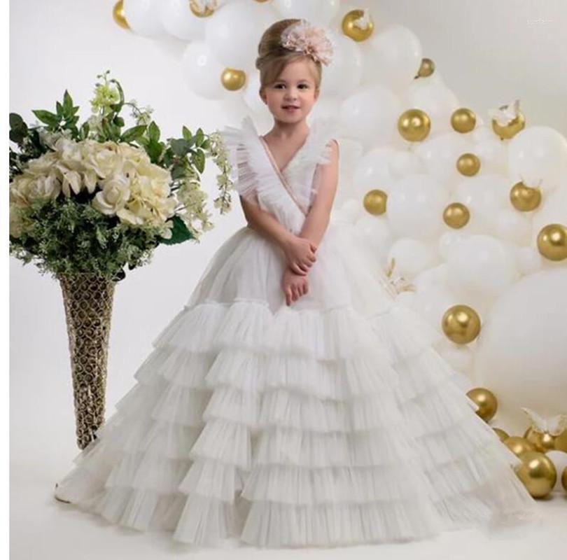 

Girl Dresses Flower For Wedding Pageant Gowns Sweep Train First Communion Dress, All white