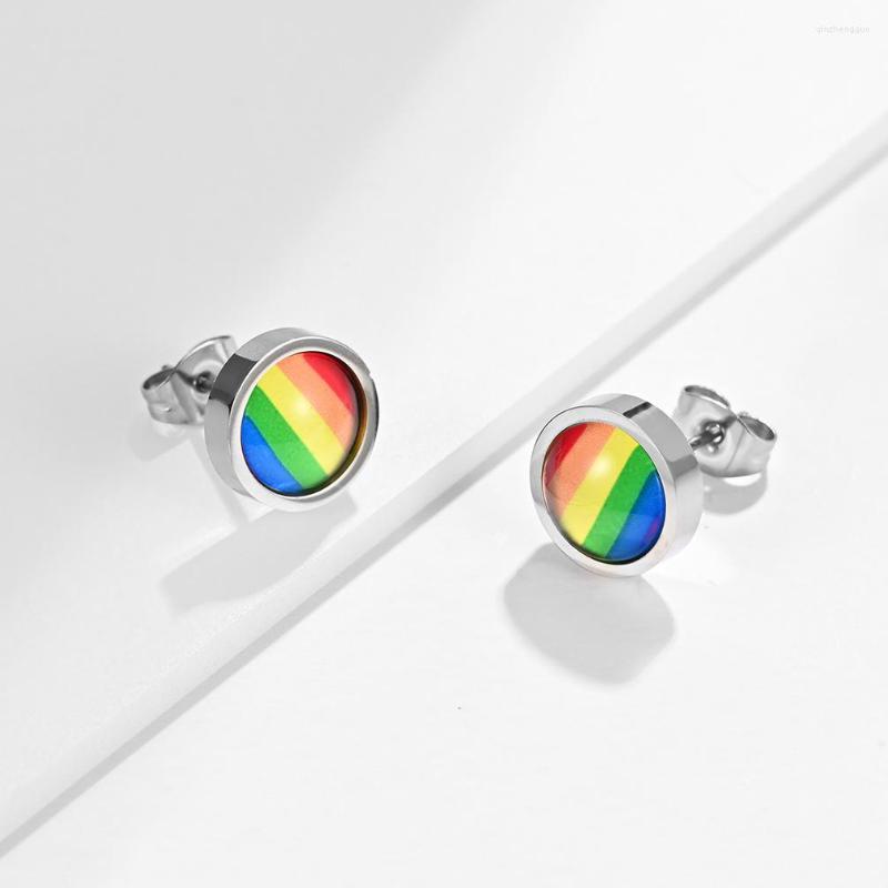 

Stud Earrings Trendy Cute Romantic Style Round Shape Rainbow For Women 2023 Stainless Steel Simple Man Unix Ear Studs Homosexual