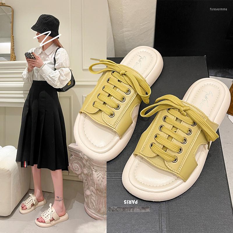 

Sandals Women's Flats 2023 Summer Platform Sandal Woman Fashion Lace Up Beach Slippers Comfortable Women Slip On Sandalias, Beige