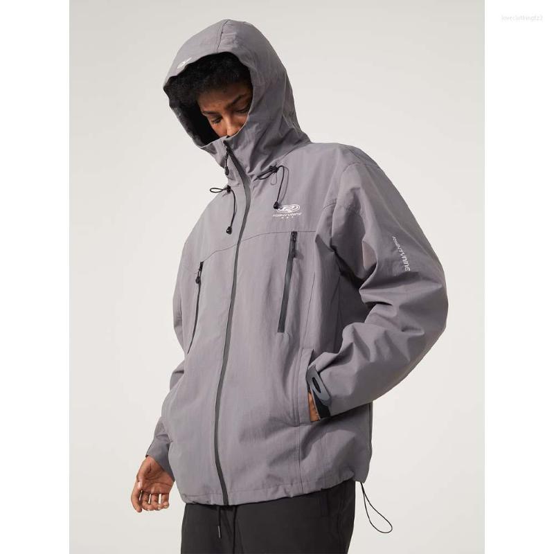 

Men's Trench Coats Gorpcore National Tide Hooded Jacket Male Hip-hop Waterproof Loose Couple Casual Windbreaker R69, Gray