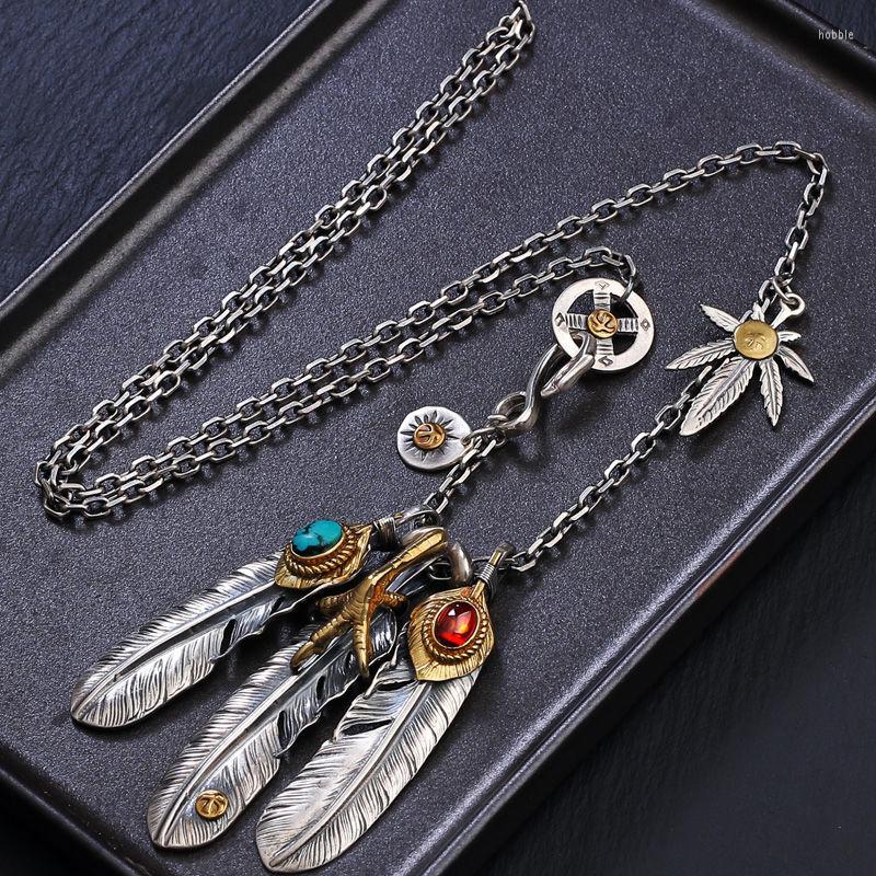 

Chains Design Retro Style Turquoise Feather Silver Necklace Men And Women Sweater Chain Jewelry Accessories
