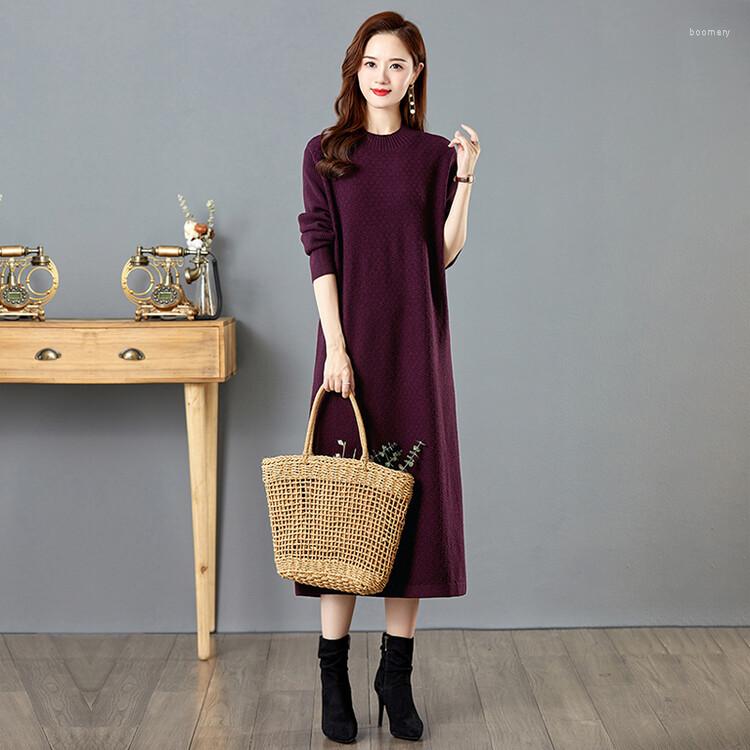 

Casual Dresses 2023 Autumn Winter Warm Knitted Dress Women Loose Female Clothing Long Sleeve Knit, Yellow