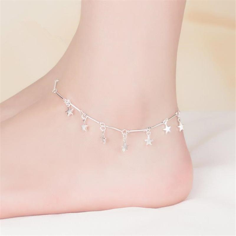 

Anklets Fashion 925 Sterling Silver Ankle Chain For Women Party Foot Jewelry Cute Stars Bracelets Girl Birthday GiftsAnklets