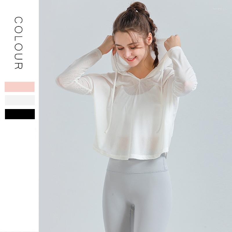 

Active Shirts Autumn And Winter Yoga Clothes Long-sleeved Women' Beauty Back Drawstring Fitness Loose Sports Hooded Tops