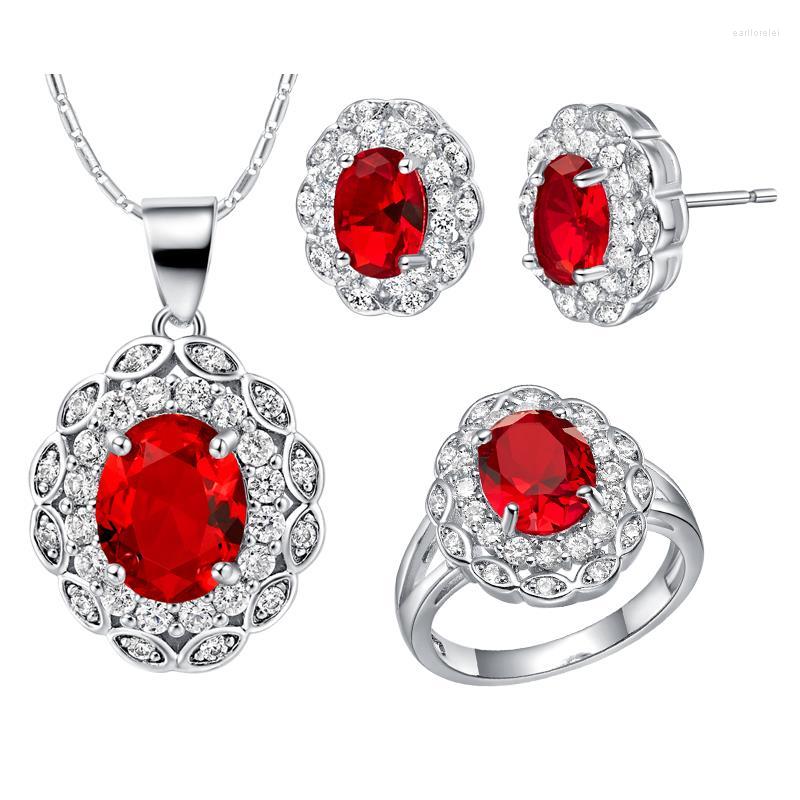 

Necklace Earrings Set Women White Gold Cover Anniversary Romantic And Ring With Round Zircon T491-7#, Picture shown