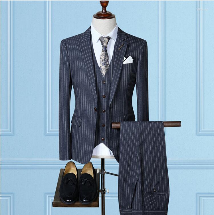 

Men's Suits 2023 Fashion Causal Stripe Wedding For Men Business Trajes De Hombre Terno Masculino Suit(Jacket Vest Pants), Burgundy