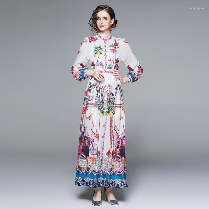 

Casual Dresses WTIANYUW 2023 Spring Women Print Stand Collar Single Breasted Chiffon Flower Long Sleeve Party Maxi Beach Dress, Mixed color