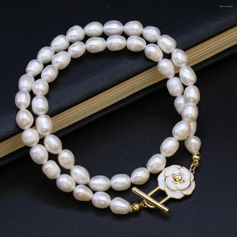 

Pendant Necklaces Women Pearl Flower Chain Necklace 18K Gold Color OT Clasp Stainless Steel Bead For Party Jewelry Gift 40cm
