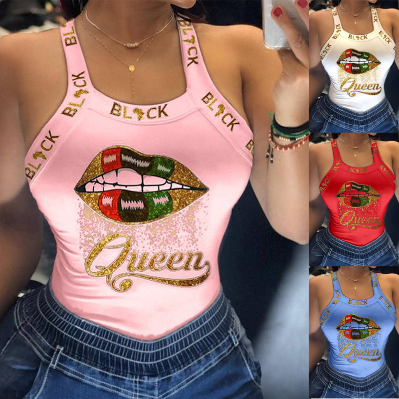 

Women's Tanks Camis Summer Ladies Harajuku Shirts Slim Fit Polyester Sleeveless Top Tshirts Tank Tops Women U Neck Letter Print Lips Vest 230317, D6h284fs