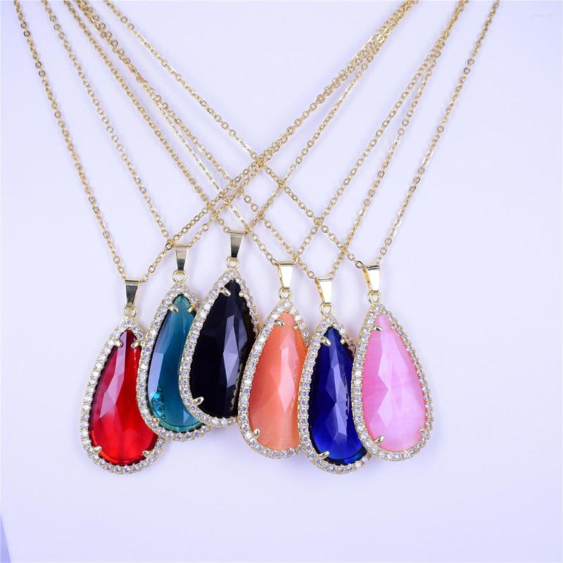 

Chains Fashion Charm Water Drops CZ Pendant Necklace 2023 Luxury K9 Crystal Gem Cubic Zircon Pendants Women Party Gift Jewelry
