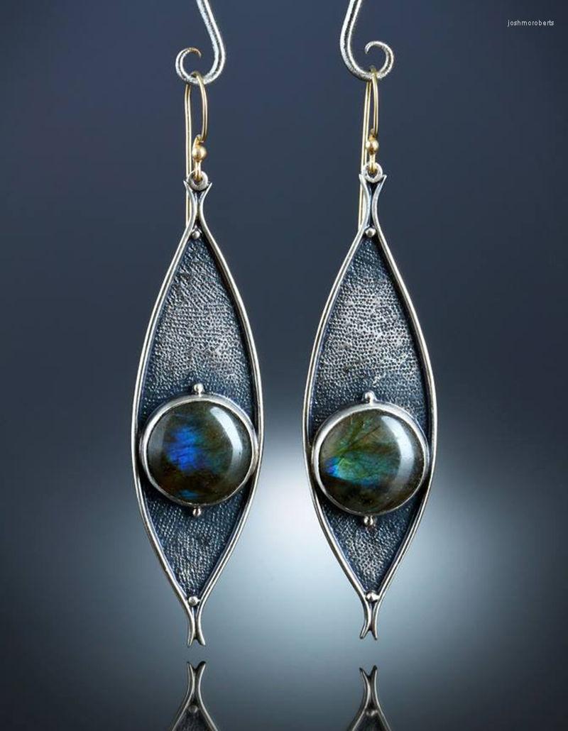 

Dangle Earrings Vintage Blue Opal Resin Stone For Women Ethnic Tribal Antique Silver Brincos Handmade Metal Fish Hanging Earings