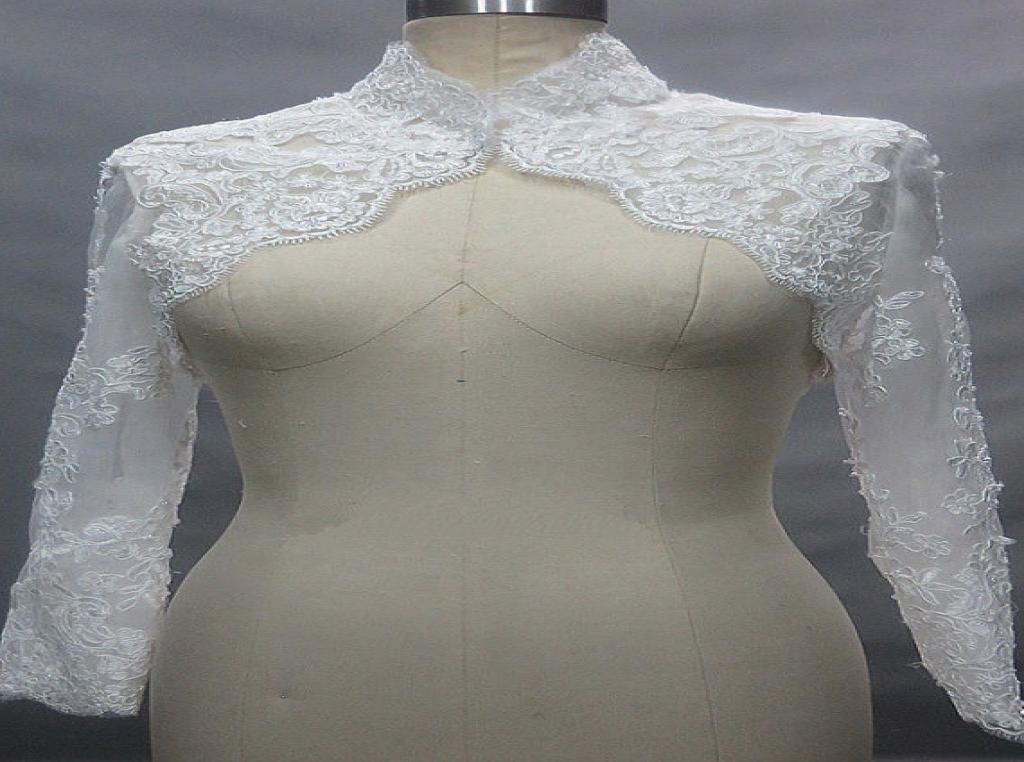 

Solovedress New High Neck Lace Wedding Jacket Long Sleeves Women Custom made Appliques Lace Cape Bridal Warps1641917, Black