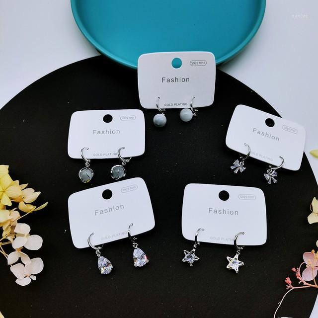 

Stud Earrings Simple Girl S925 White Buckle Opal Rhinestone Geometric Variety Of Real Gold Plating