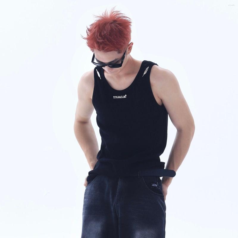 

Men' Tank Tops A1614 Original Niche Advanced Hardware Leisure Sports Fitness Vest Threaded Waistcoat Comfortable, Black