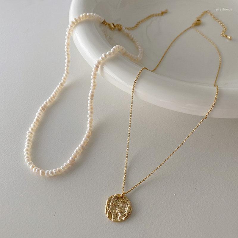 

Pendant Necklaces Luxury Double Pieces Gold Chain Pearl Choker Necklace For Women Korean Beaded Pearls Coin Sweet Jewelry Collar