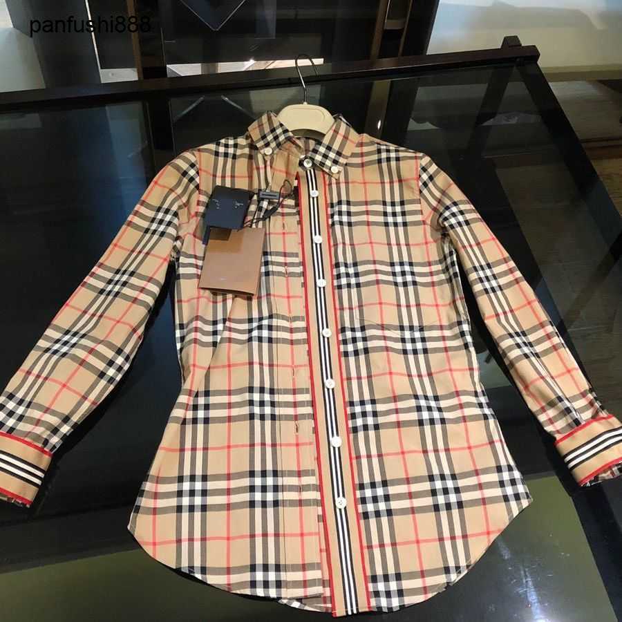 

Burbry Plaid Shirt Spring 22 New Women' Access Control Stripe Waist Style British Fashion Slim Fit Long Sleeve Understand, Khaki