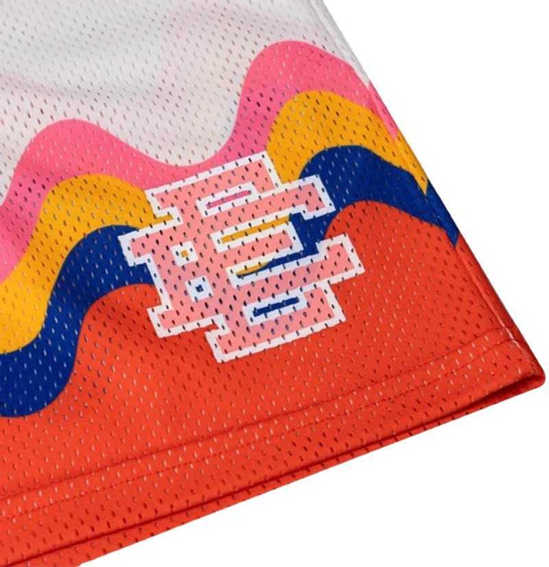 

Men's Shorts new matching shorts sports casual large mesh print color blocking 5-point basketball pants for men, White coffee