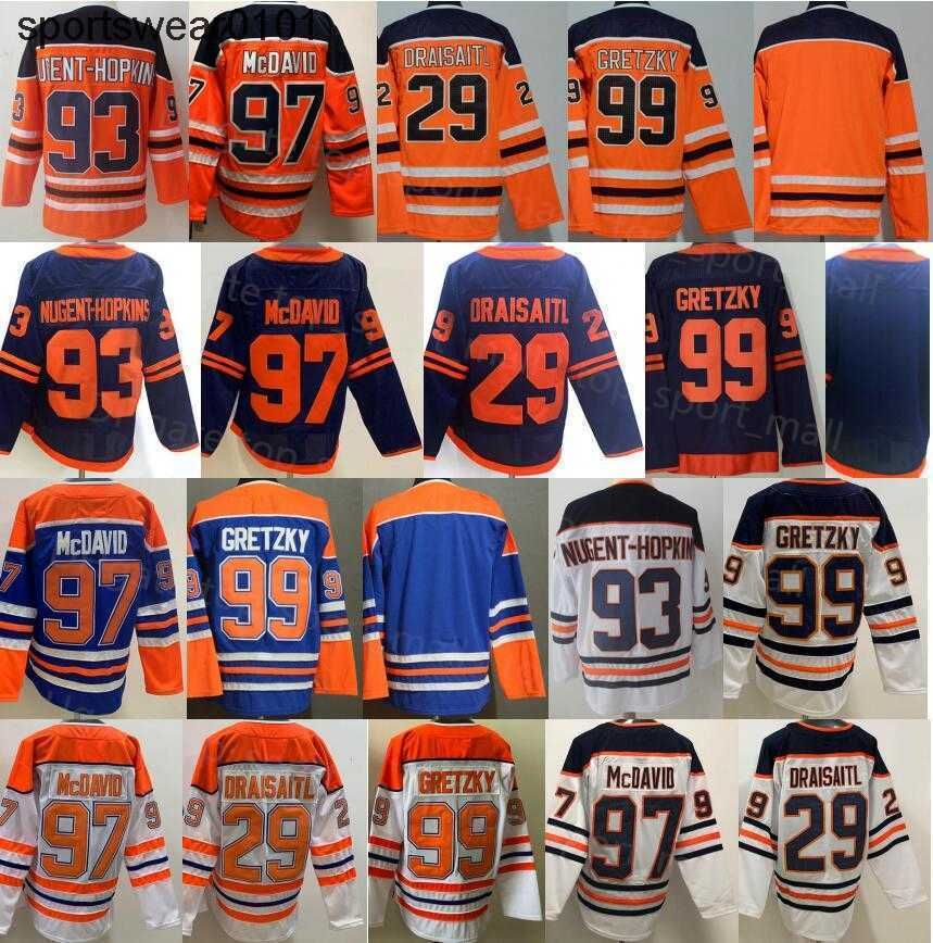 

Men Ice Hockey 97 Connor McDavid Jersey 99 Wayne Gretzky 29 Leon Draisaitl 93 Ryan Nugent-Hopkins Blank Stitch Good Team Blue White Orange
