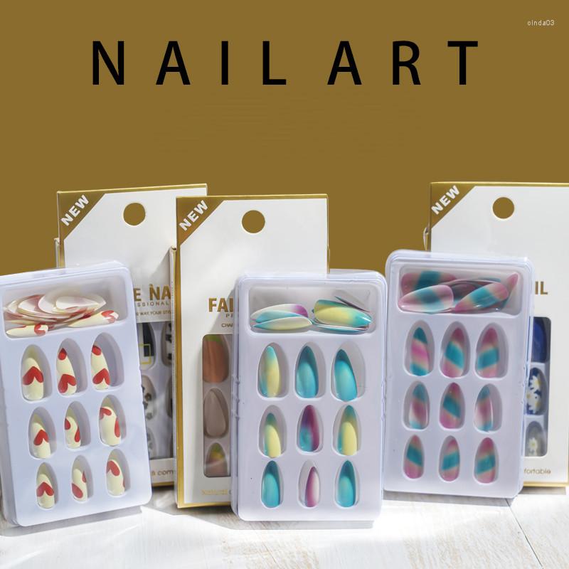 

False Nails Wearable Rainbow Fake Nail Kit Full Cover 24pcs/Box(Nail Tip Jelly Glue Alcohol Pad) Valentine's Decor For Girls&, 10