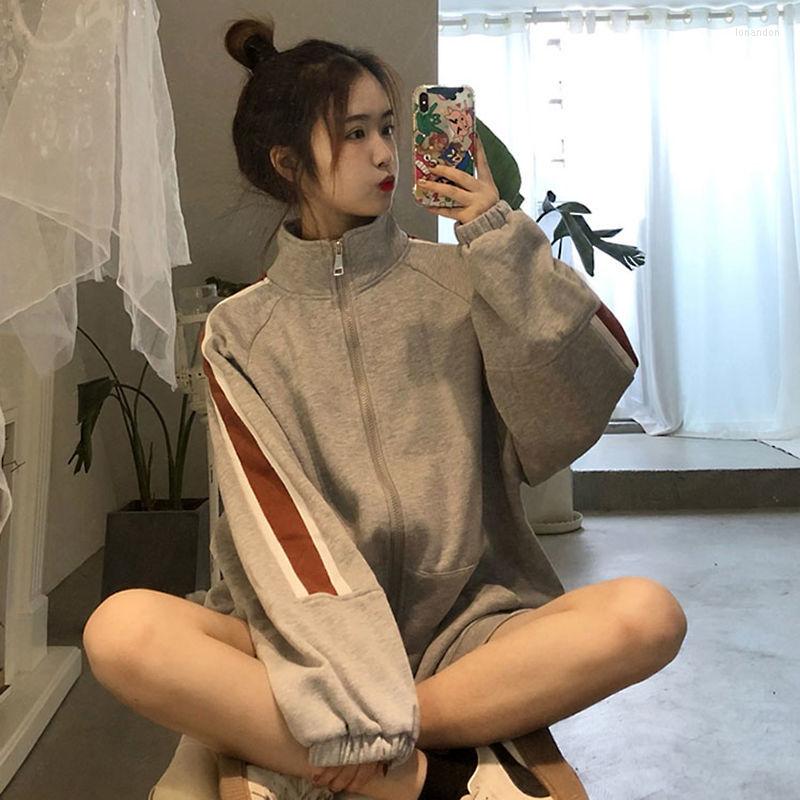 

Women's Jackets Simple Trend Sweater Female Autumn And Winter Student Sports Baseball Uniform Loose Cardigan Plus Velvet Top Coat, Gray