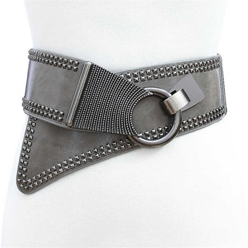 

Belts Black Leather Cummerbunds Female Woman Belt Studded Wide Women'S Belts Punk Rivet Stretchy Dress Waistbands Lady 230316