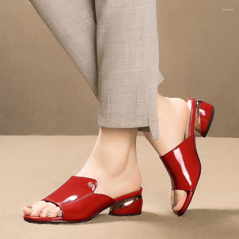 

Sandals Red Sexy Pu Soft Leather Female Flipflop Slippers Summer Fashion Heels Slides Shoes For Girls Comfortable Woman