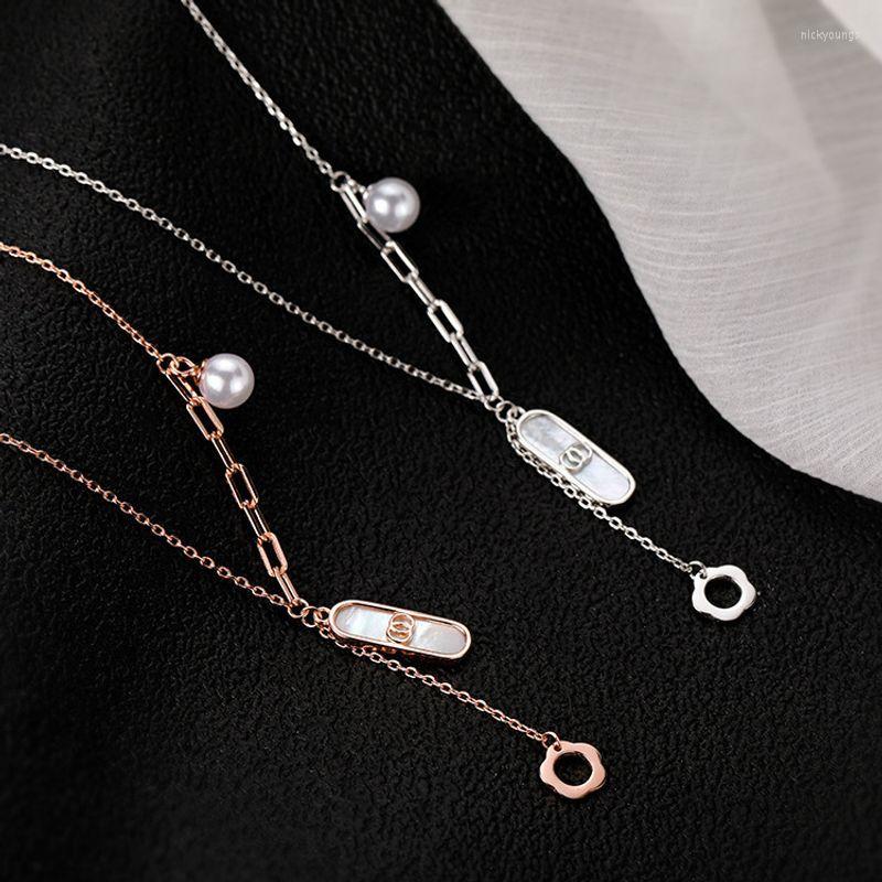 

Chains Retro Silver Color Shell Flower Necklace Female Simple Geometric Oval Pearl Tassel Clavicle Chain Choker Valentine's Day Jewelry