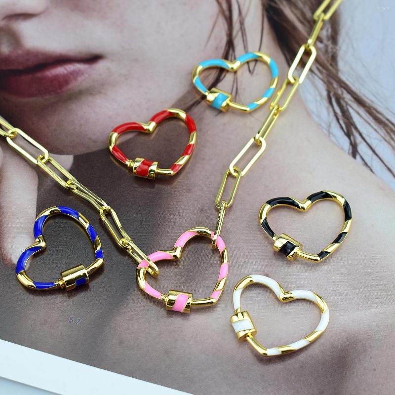 

Chains 2023 Enamel Heart Shape Screw Buckle Black/pink/red/blue Pendant Necklace For Women Gold Color Metal Chain Gift