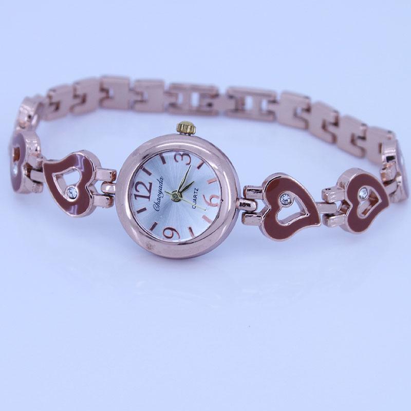 

Wristwatches Fashion Crystal Heart Design Lady Women Girl Alloy Strap Quartz Sports Diamonds Wristwatch Bracelet Watches Clock, Brown