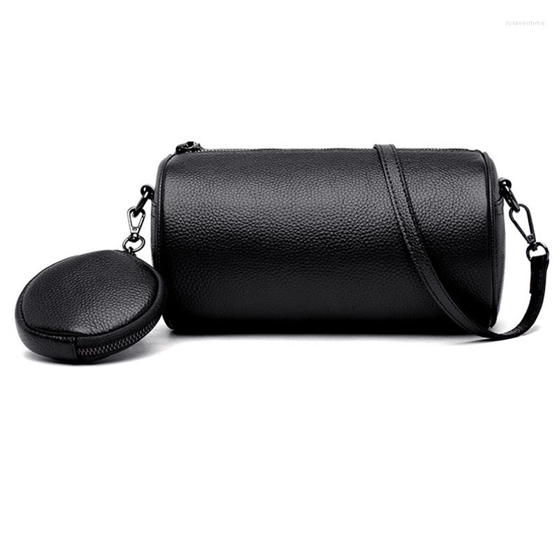 

Evening Bags Fashion Designer Real Cow Leather Lady's Circular Messenger Soft Genuine Functional Shoulder Bag Women Handbags, Black