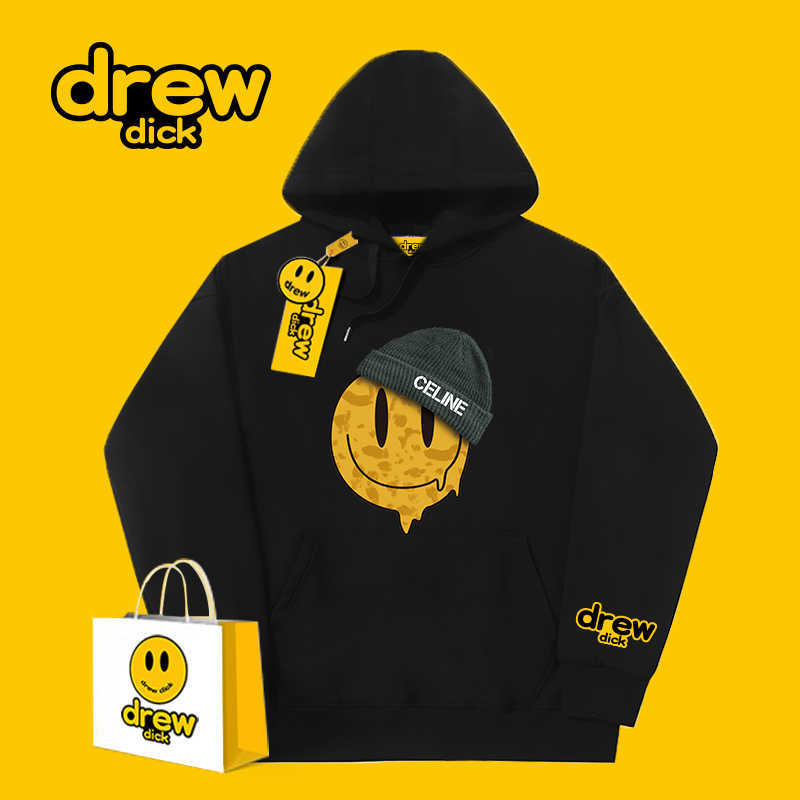 

street fashion hoodie Drew dick smiley face house hooded sweater men autumn and winter plush loose couple coat American style, White hooded plush