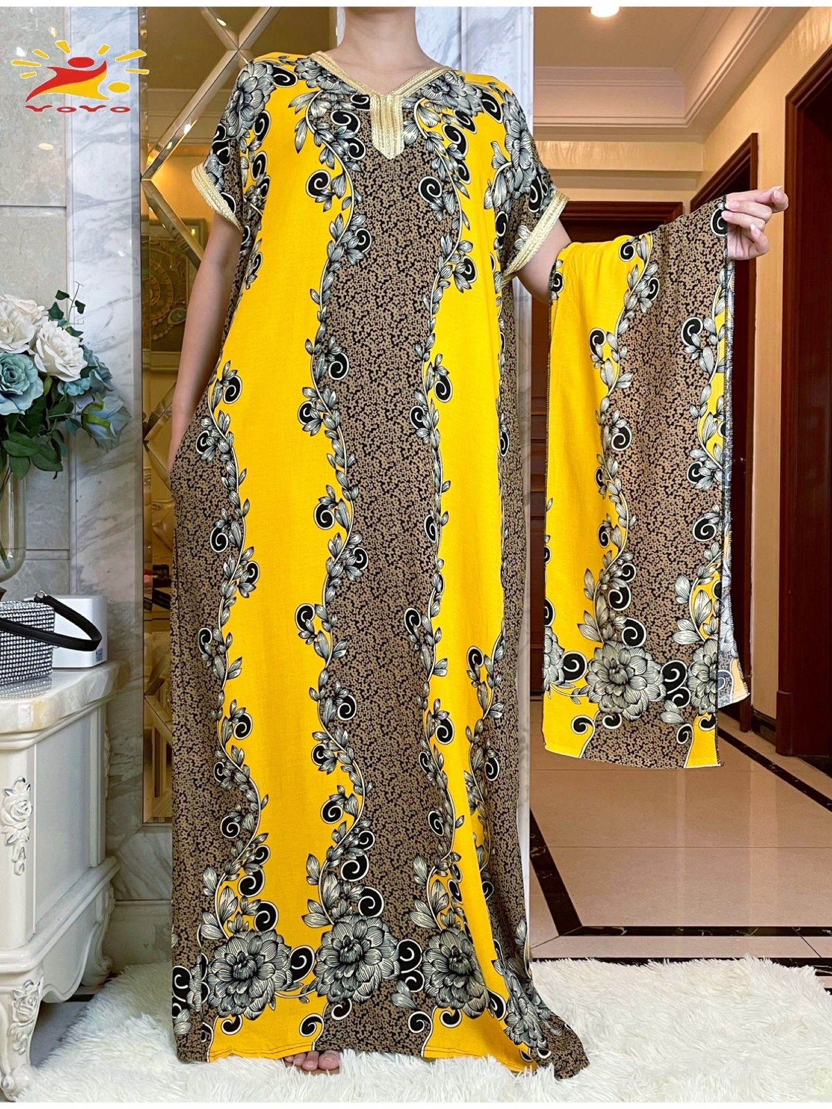 

Ethnic Clothing Cotton Summer Style Long Sleeve African Dashiki Floral Printing Abaya Caftan Elegant Lady Dubai Maxi Casual Dresses 230317