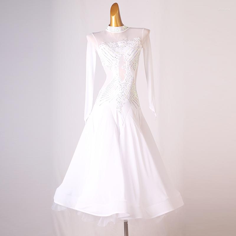 

Stage Wear Standard Ballroom Dance Dresses Adult Tango Dress Women White Long Sleeve Waltz Competition Dancing Skirt, Black