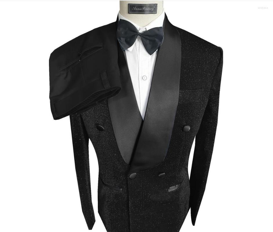 

Men's Suits Custom Shiny Black Prom Men Wedding Groom Tuxedo Double Breasted Business Formal Blazer 2 Piece Jacket Pants Costume Homme, Custom color