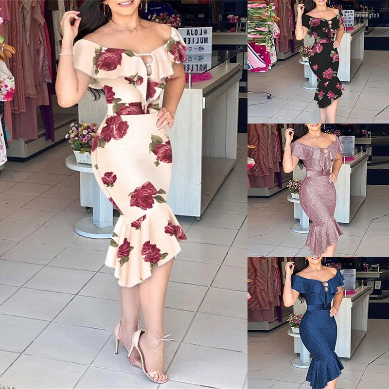 

Party Dresses Women Summer Floral Dress Sexy Bodycon Midi Short Sleeve Elegant