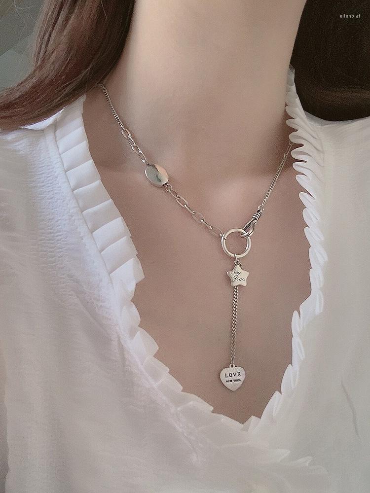 

Chains BOCAI Pure S925 Silver Necklace For Women Pentagram Pendant Fashion Versatile Retro Tassel Love Clavicle Chain