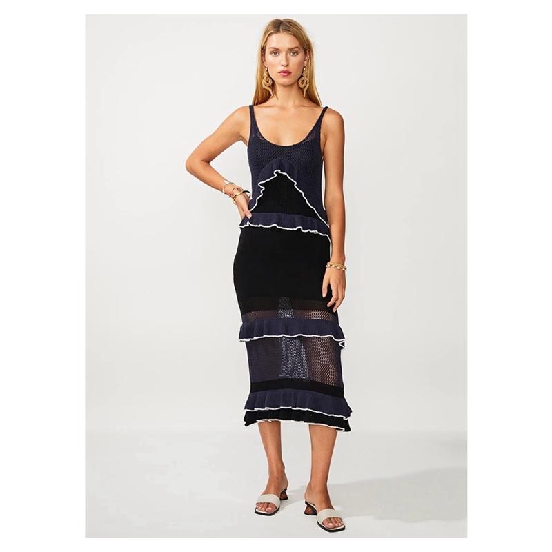 

Women' Swimwear Sexy Backless Dress Falbala Beachwear Cover Ups, Navy as pic