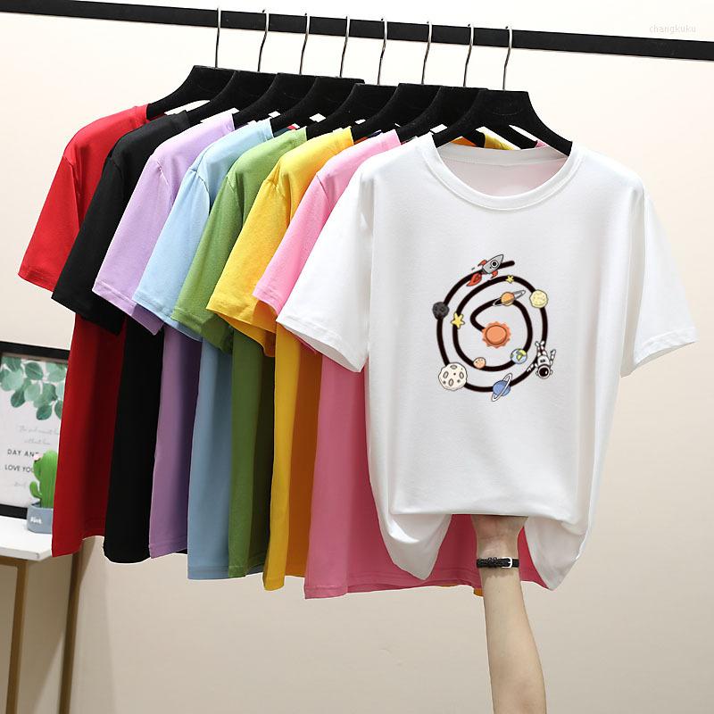 

Women's T Shirts Women Summer Casual Round Neck Tshirt Short Sleeve T-Shirts Female Kawaii Funny Planets Printed Tops Tees, Purple