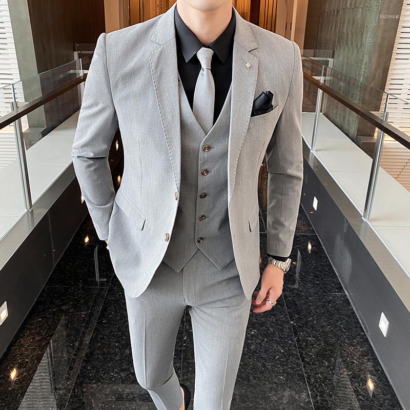 

Men's Suits Formal Business Wedding 3 Pieces Suit Set 2023 Blazers Jacket Pants Vest Trousers Dress Waistcoat Men Party, Dark grey
