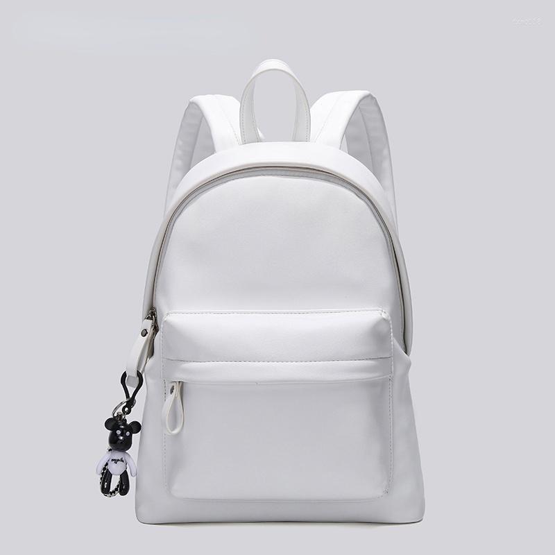 

School Bags Lambskin Backpack Women's 2023 Computer College Student Schoolbag Teenagers Bag For Women Laptop Leather, White