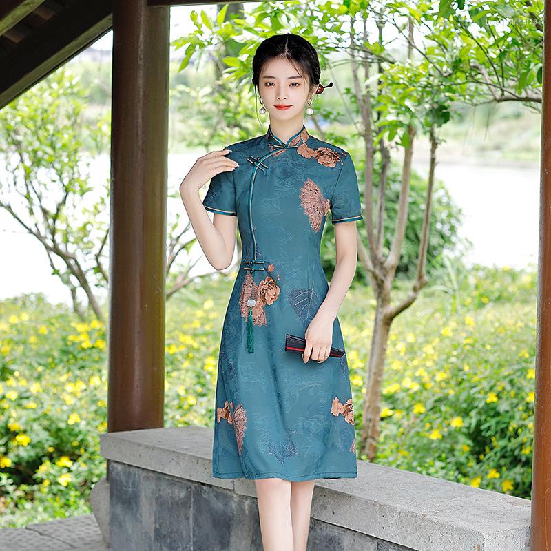 

Ethnic Clothing Chiffon Cheongsam Dress Summer 2023 Temperament Improved Mid-length Chinese Style Elegant Woman Evening Party Qipao