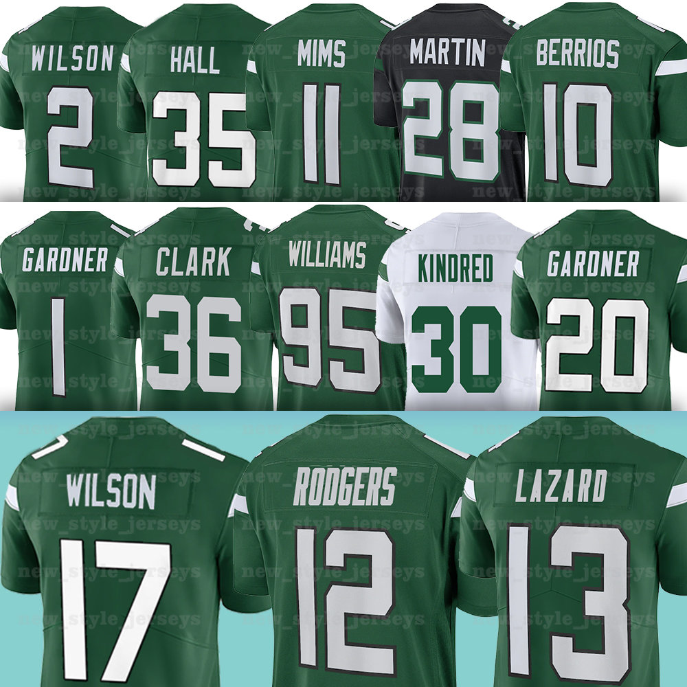 

12 Aaron Rodgers New York Jetes Football Jerseys Zach Wilson Sauce Gardner Garrett Wilson Breece Hall Elijah Moore Quinnen Williams Chuck Clark Wes Schweitzer, Men(pen qi j)