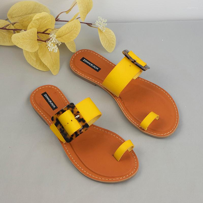 

Slippers Women's Slides Summer Fashion Ladies Flat Shoes Casual Outdoor Travel Beach Woman Flip-flops Buckle Design Big Size, Yellow